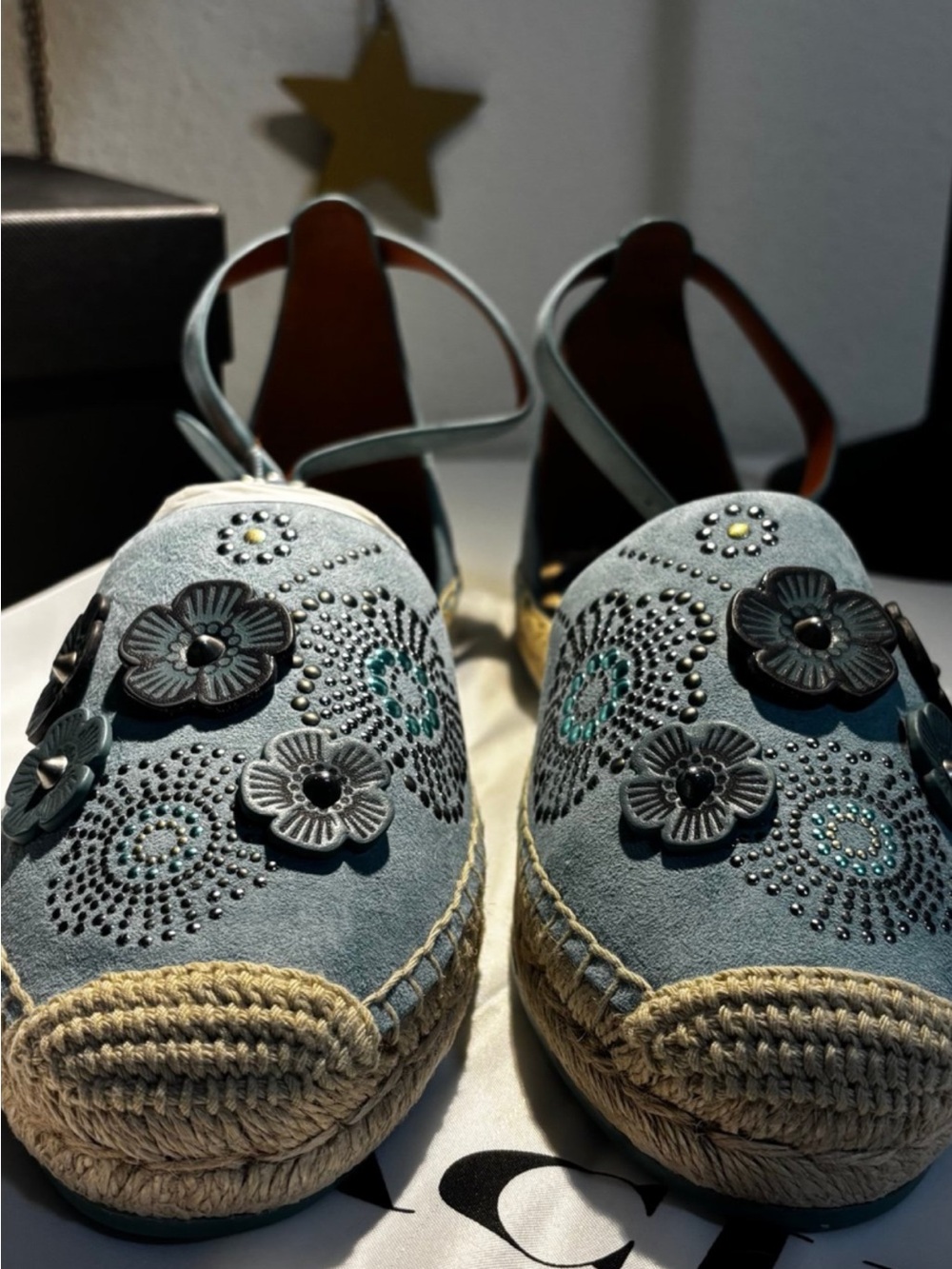 Coach Women's Blue Floral tea rosesEspadrille Slip-On Shoes NWBox - Picture 3 of 7
